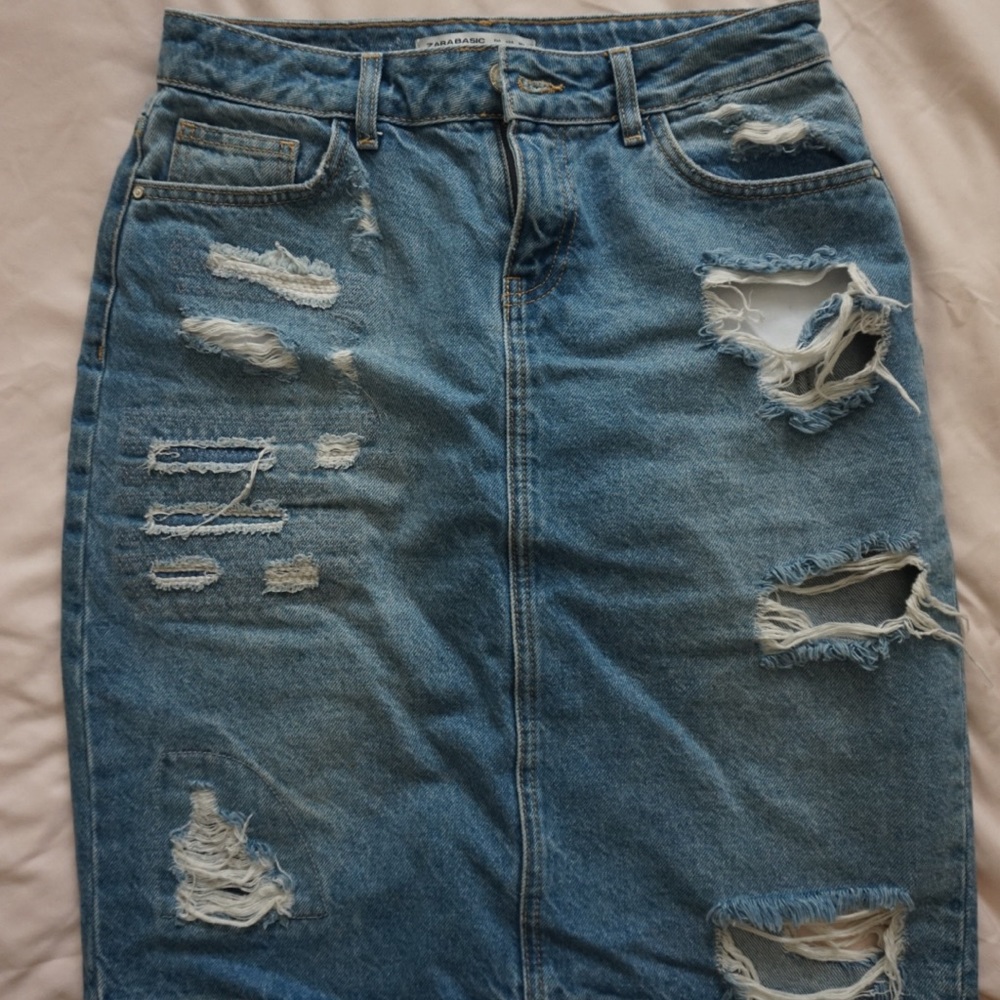 Zara midi denim skirt